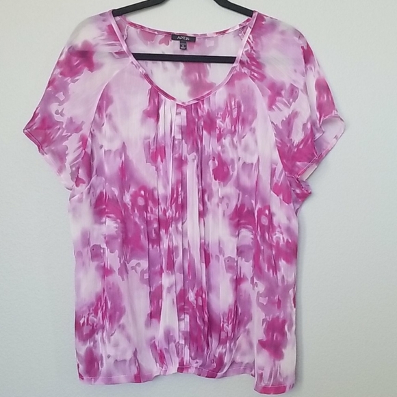 Apt. 9 Y2K purple watercolor short sleeve sheer top 1X - Picture 1 of 4